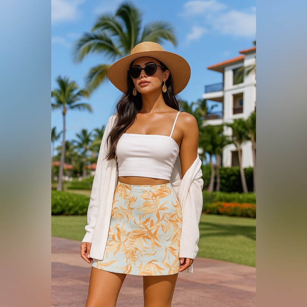 Abercrombie Linen Blend Tropical Palm Print Mini Skirt NWT XS Resort